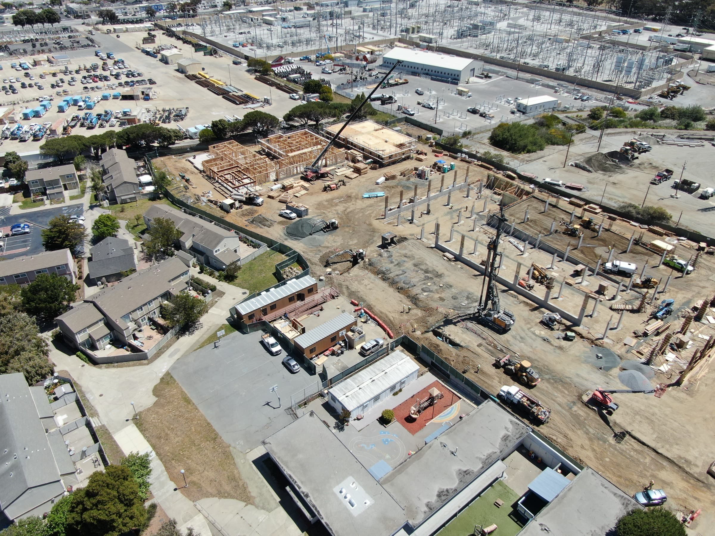 Aerial drone view of NCC construction project showing floor cassettes from above